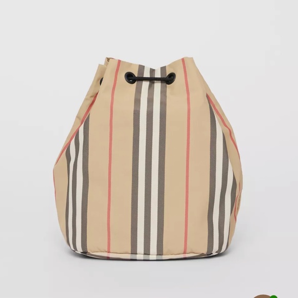BURBERRY PHOEBE ICON STRIPE NYLON DRAWCORD EQUESTRIAN POUCH MINI BAG - Picture 3 of 10